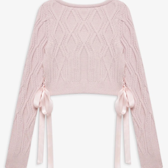 For Love & Lemons Chenille Cable Knit Cardigan Pink - Picture 6 of 7